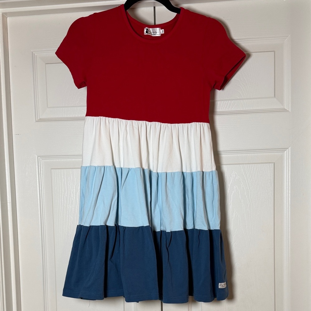 Lily & Londyn’s Girls Colorblock Tiered Twirl Dress - Red, White & Blue. Size 12